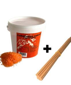 Cukurvates izejvielu komplekts – 1 kg oranžs cukurvates cukurs un 30 kociņi