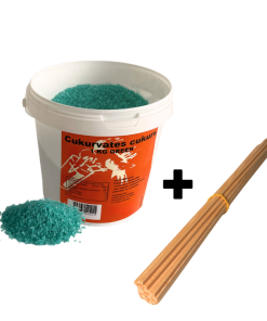 Cukurvates izejvielu komplekts – 1 kg zaļš cukurvates cukurs un 30 kociņi