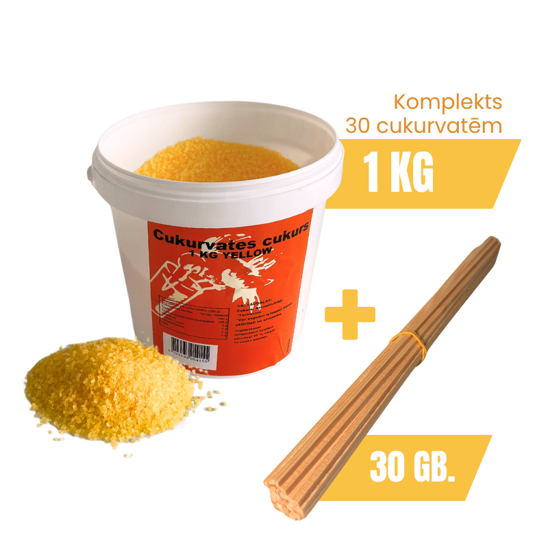 Cotton Candy Ingredient Set – 1 kg Sugar (Yellow) + 30 Sticks (28 cm)