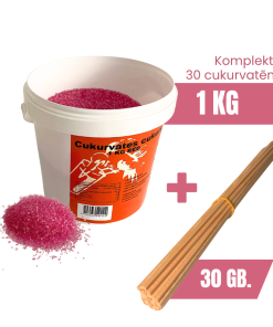 Cotton Candy Ingredient Set – 1 kg Sugar (red) + 30 Sticks (28 cm)