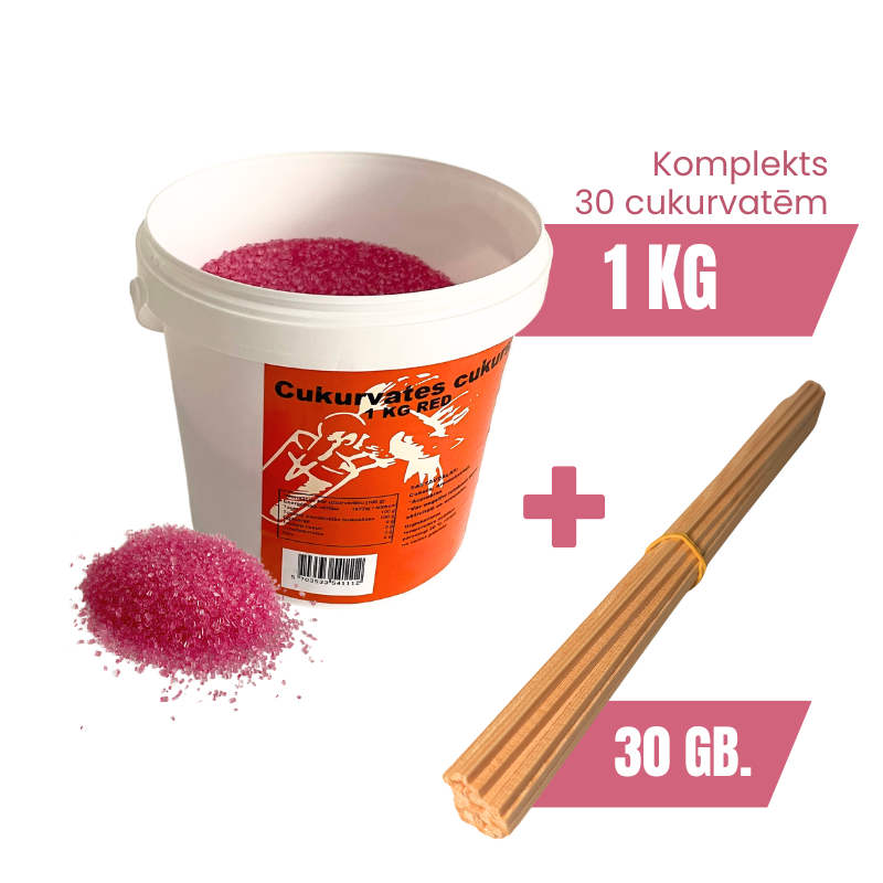 Cotton Candy Ingredient Set – 1 kg Sugar (red) + 30 Sticks (28 cm)