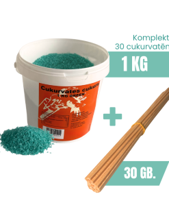 Cotton Candy Ingredient Set – 1 kg Sugar (Green) + 30 Sticks (28 cm)