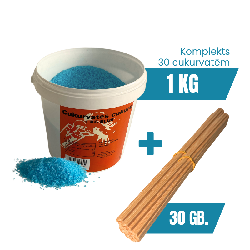 Cotton Candy Ingredient Set – 1 kg Sugar (blue) + 30 Sticks (28 cm)